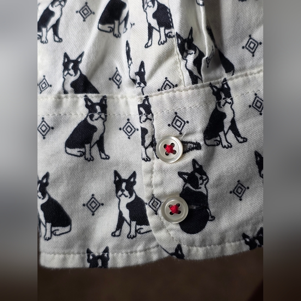 Talbots XL Dog Print Button Front Cotton Blouse Preppy Casual Shirt - Picture 7 of 10